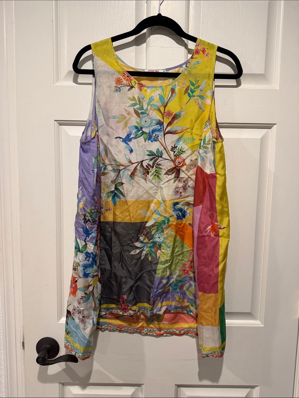 Johnny Was Silk Multicolor Floral Patchwork Sleeveless Tunic